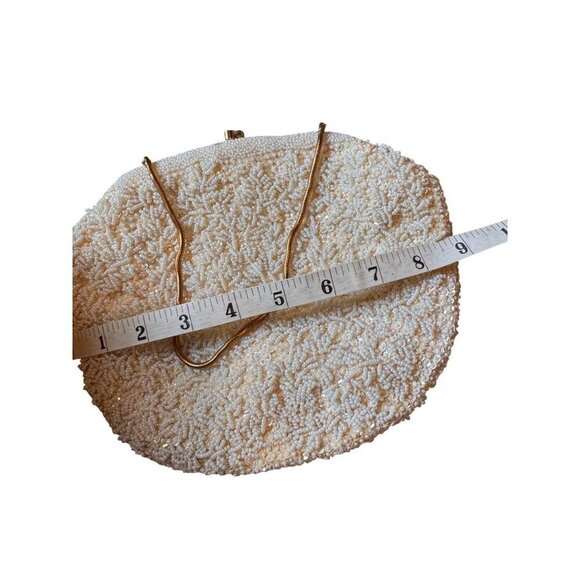 Shimmer Beaded Ivory Purse With Gold Chain Handle & Satin Lining - Picture 9 of 10